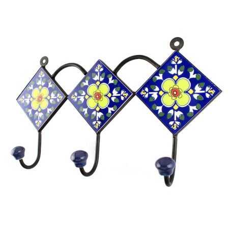 Navy Blie With Yellow Ceramic Floral Tiles Hooks Online
